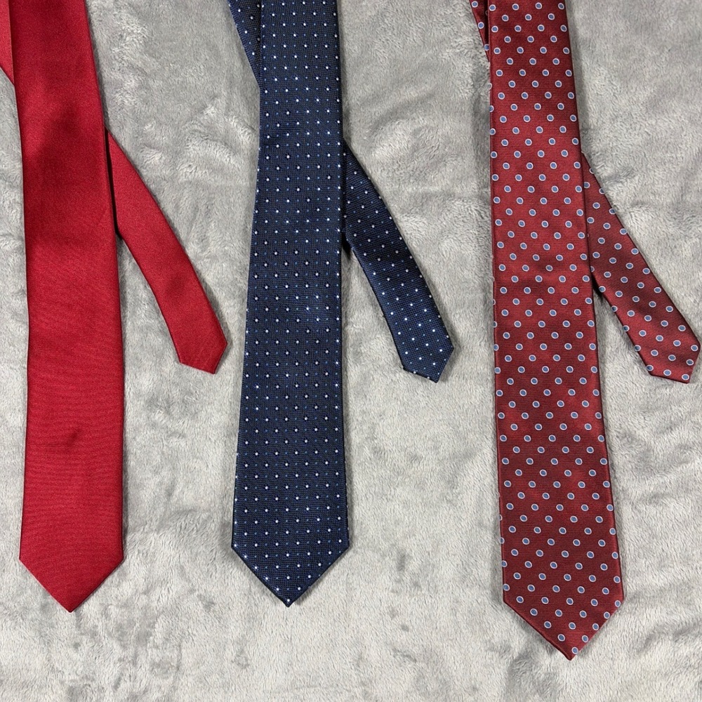 Puccini Mens Tie Set 3 Red Navy Blue Polka Dot Pin Dot Microfiber Neckties